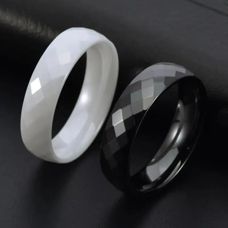 6mm Hand Cut Ceramic Ring for Women Trendy Black White Top Quality Charm Jewelry without Scratches