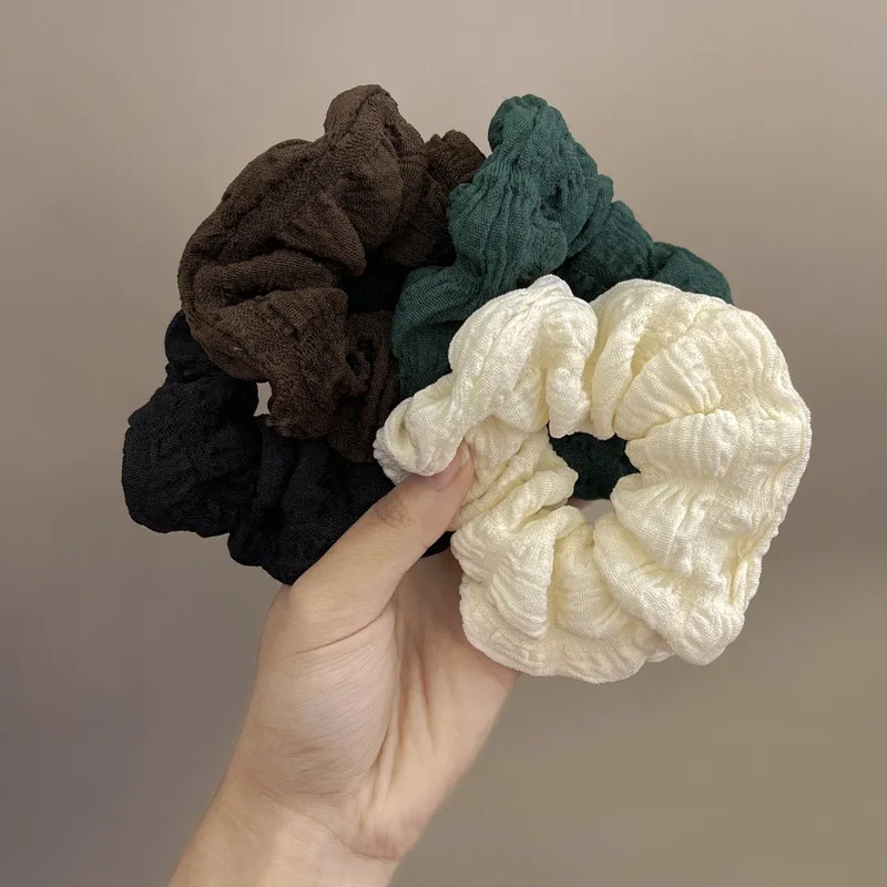 Solid Color Bubble Wrinkle Hair Scrunchies Women Hair Ties White Simple Large Elastic Hair Bands Fashion Green Hair Rope Female