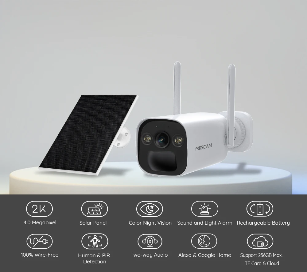 FOSCAM BP4 2K Solar Security Cameras Wireless Outdoor 4MP PT Battery Power  2.4G Wi-Fi Night Vision Camera for Home Surveillance
