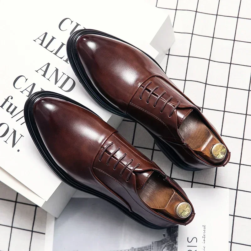 Business Formal Leather Shoes Men's Casual with Suit Low Top Solid Wedding Color Fashion Oxford Shoes Pointed Office Shoes