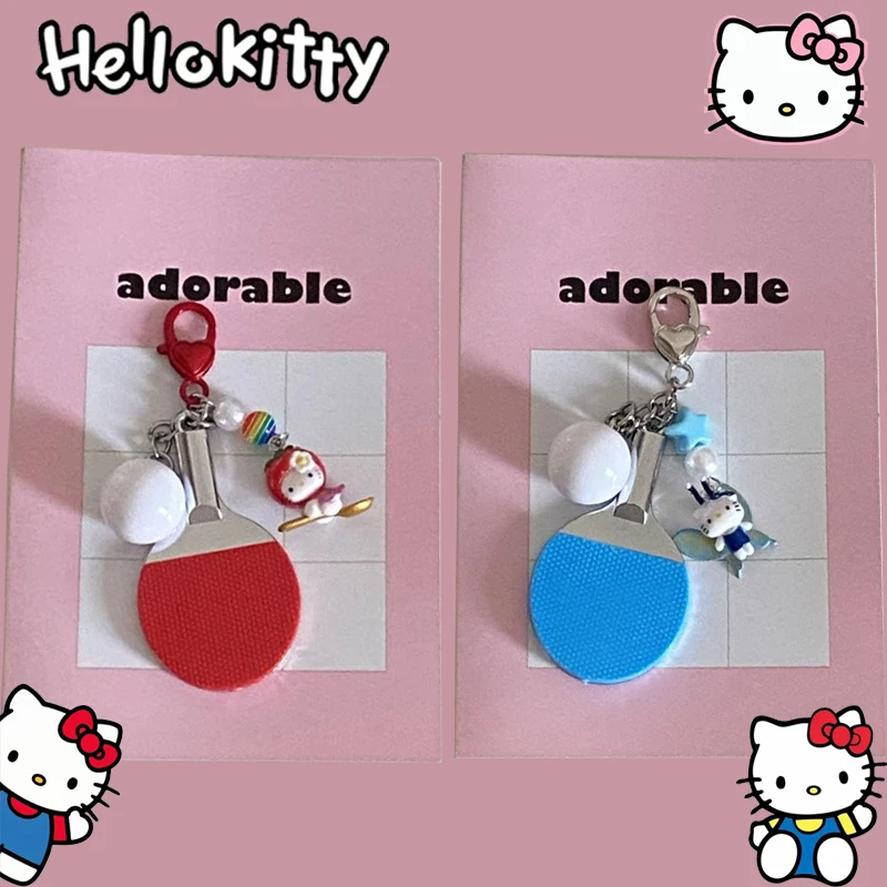 

Fashion Trend Sanrio Helloes Kittys Sport Series Keychain Cute Delicate Canvas Table Tennis Bat Backpack Bag A Gift for A Friend