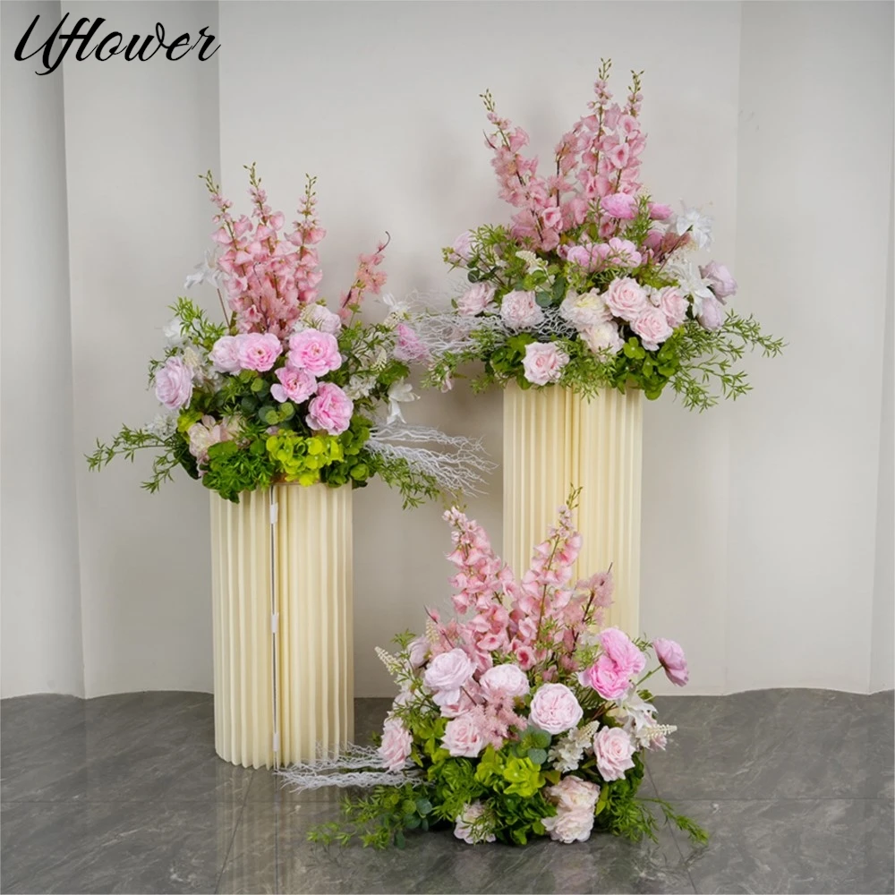 

Uflower Artificial Rose Flower Ball Arrangement Pink Wedding Decoration Floral Arrangement Scene Layout Stage Road Lead Props