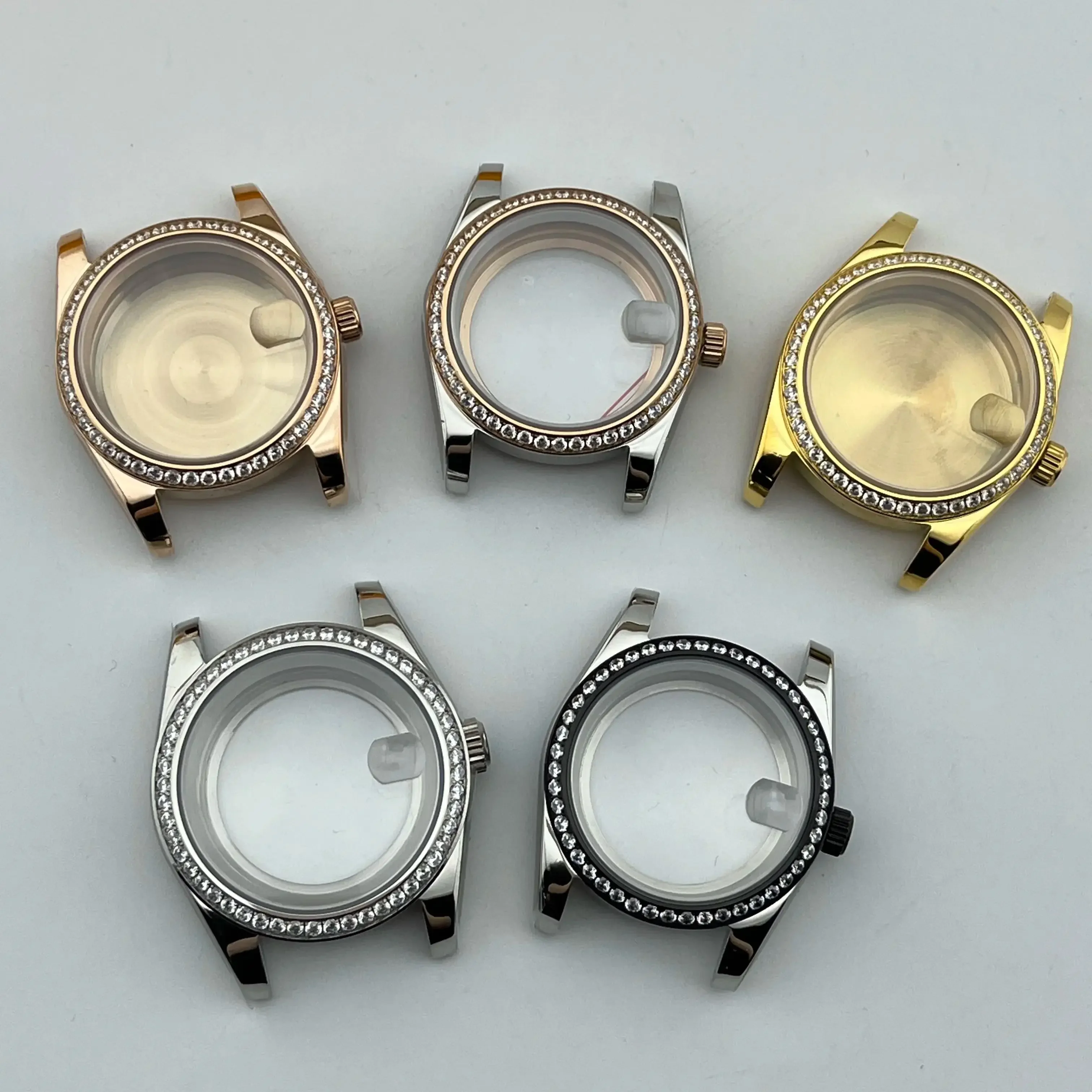 

Корпус из розового золота 36 мм/39 мм с бриллиантами на безеле, сапфировое стекло, запчасти для модификации, для механизмов NH34, NH35, NH36, NH38, NH39, NH70, NH72, ETA2824, PT5000