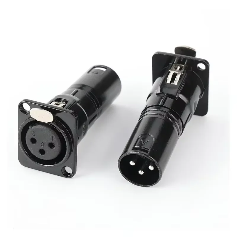 MKF D-Type Solderless Male Female 3Pin XLR Panel Mount Passthrough Adapter for Audio Studio Desktop Ground Socket