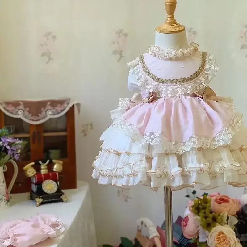 Vestido lolita para niñas, vestido de verano 2024 de encaje morado, rosa y verde, vestido de fiesta de cumpleaños, bonito vestido de princesa para adolescentes para niñas MN