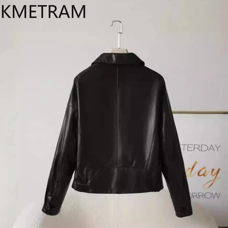 100% Schapenvacht Jas Vrouw Motorfiets Zwarte Korte Lederen Jassen Vrouwen Nieuw in Outerwears Herfst Kleding 2025 Majaбка
