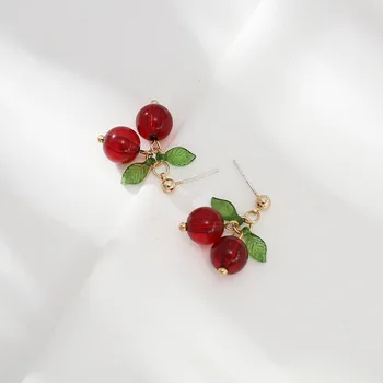 여성용 달콤한 체리 비즈 스터드 귀걸이, 빨간 잎 매달림, 웨딩 파티, 여름 해변, 귀엽고 사랑스러운 선물 액세서리 Best5 여성용 달콤한 체리 비즈 스터드 귀걸이, 빨간 잎 매달림, 웨딩 파티, 여름 해변, 귀엽고 사랑스러운 선물 액세서리 Best5