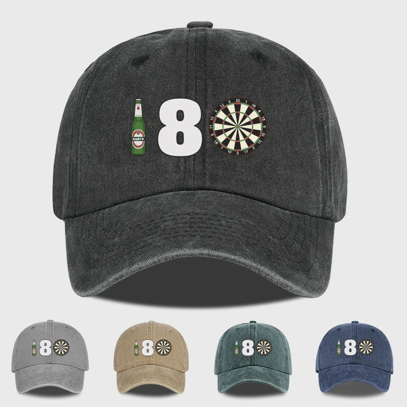 Beer Number 8 Darts Target Print Washed Baseball Cap Soft Da