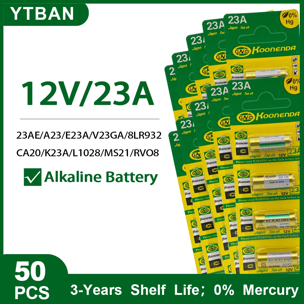 50PCS 23A 12V Batteries Remote Control Toys Primary Dry Alkaline Battery L1028 21/23 A23 E23A K23A V23GA GP23A RV08 LRV08