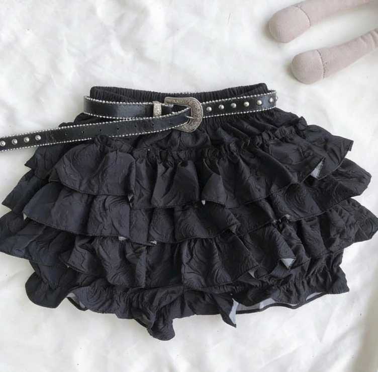 

Милая японская мини-юбка для женщин с рюшами, высокой талией, в стиле Лолита, повседневная модная юбка для стильных девушек