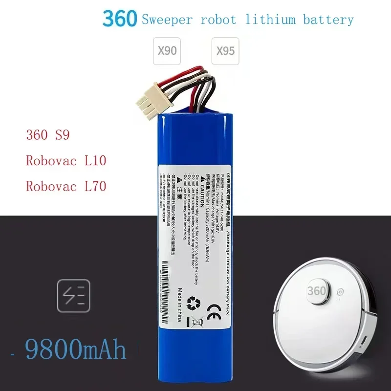 

Batería de iones de litio de 5200mAh para Robot aspirador 360 S9, accesorios de repuesto, batería de carga 9800mah6800mah