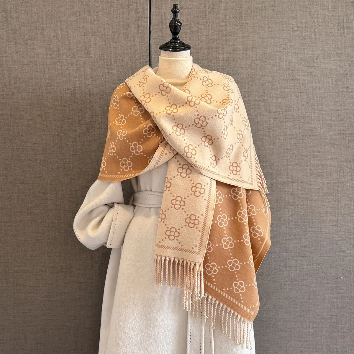 الفاخرة الدافئة الكشمير وشاح المرأة الشتاء يلتف شال الوجهين الأزهار طباعة الباشمينا Bufanda السفر المعطف الشالات Echarpe #6