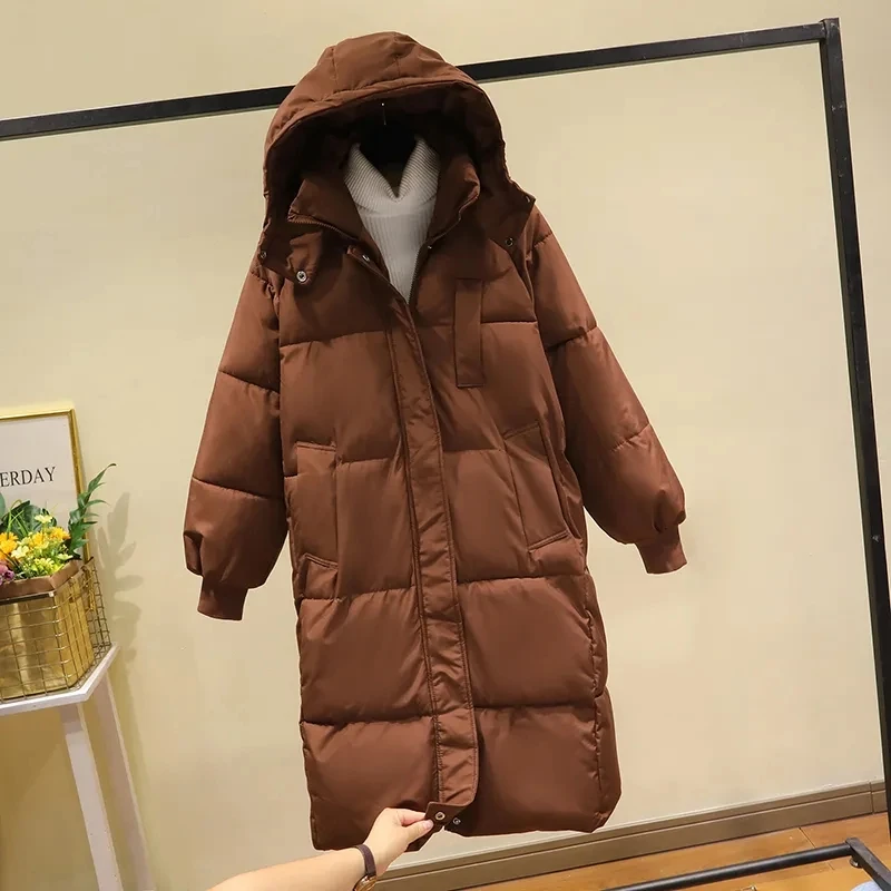 2023 Korean Jacket Women Winter long Parkas Solid Hooded Thicken Warm Female Snow Wear Coat Padded Loose Clothes