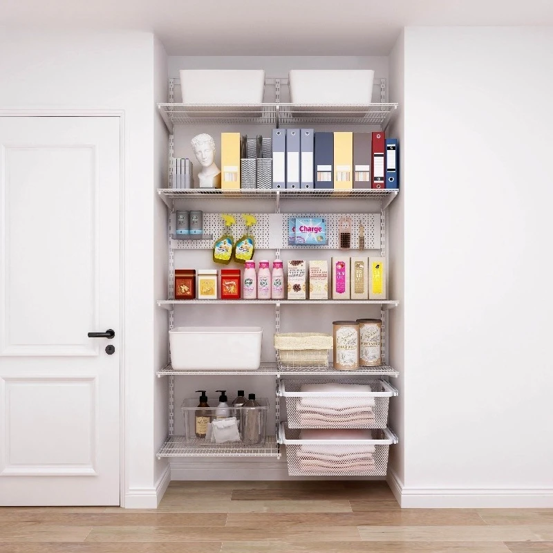 

Modern style wall-mounted metal storage rack factory can customize rugged bedroom furniture with DIY hanging function