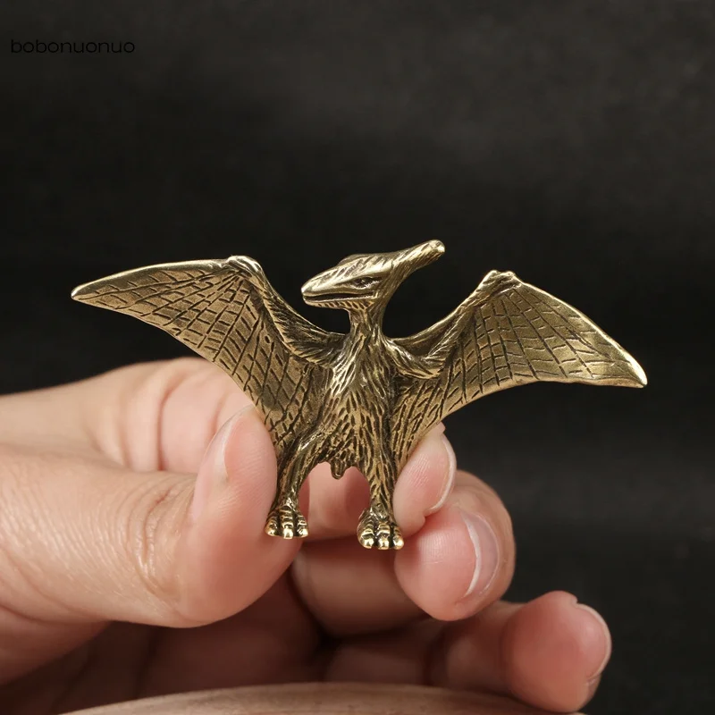 Brass Solid Jurassic Dinosaur pterosaur Mini Statue Office Desktop Ornaments Tea Pet Crafts Animal Figurines Miniatures Toy Gift