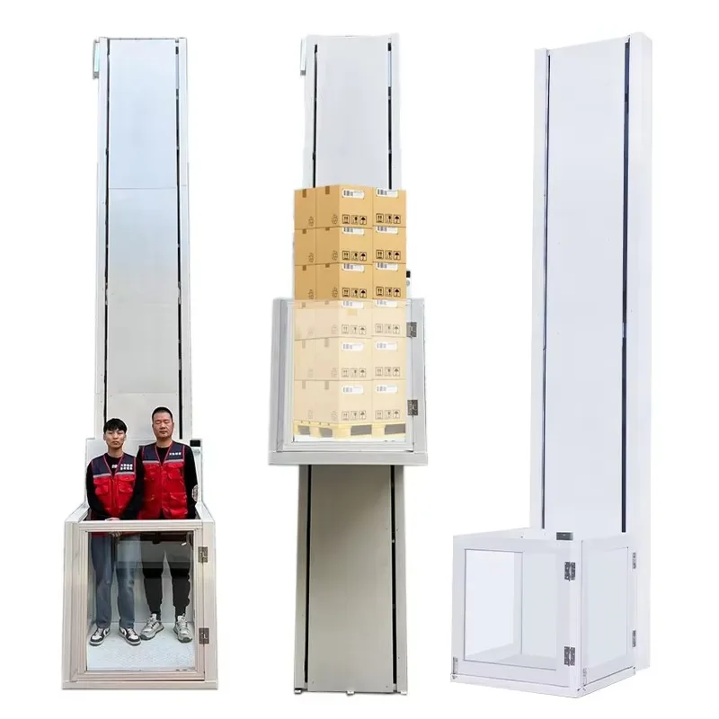 Load 1 Ton Electric Small Cargo Elevator 2m-10meters Hydraulic Lifting Platform Home Elevator Guide Rail Hoist Manned Elevator