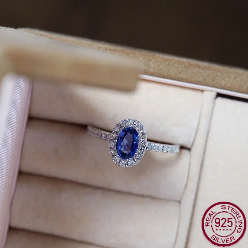 

New S925 sterling silver diamond studded blue fashionable personalized index finger ring niche design ring wedding jewelry