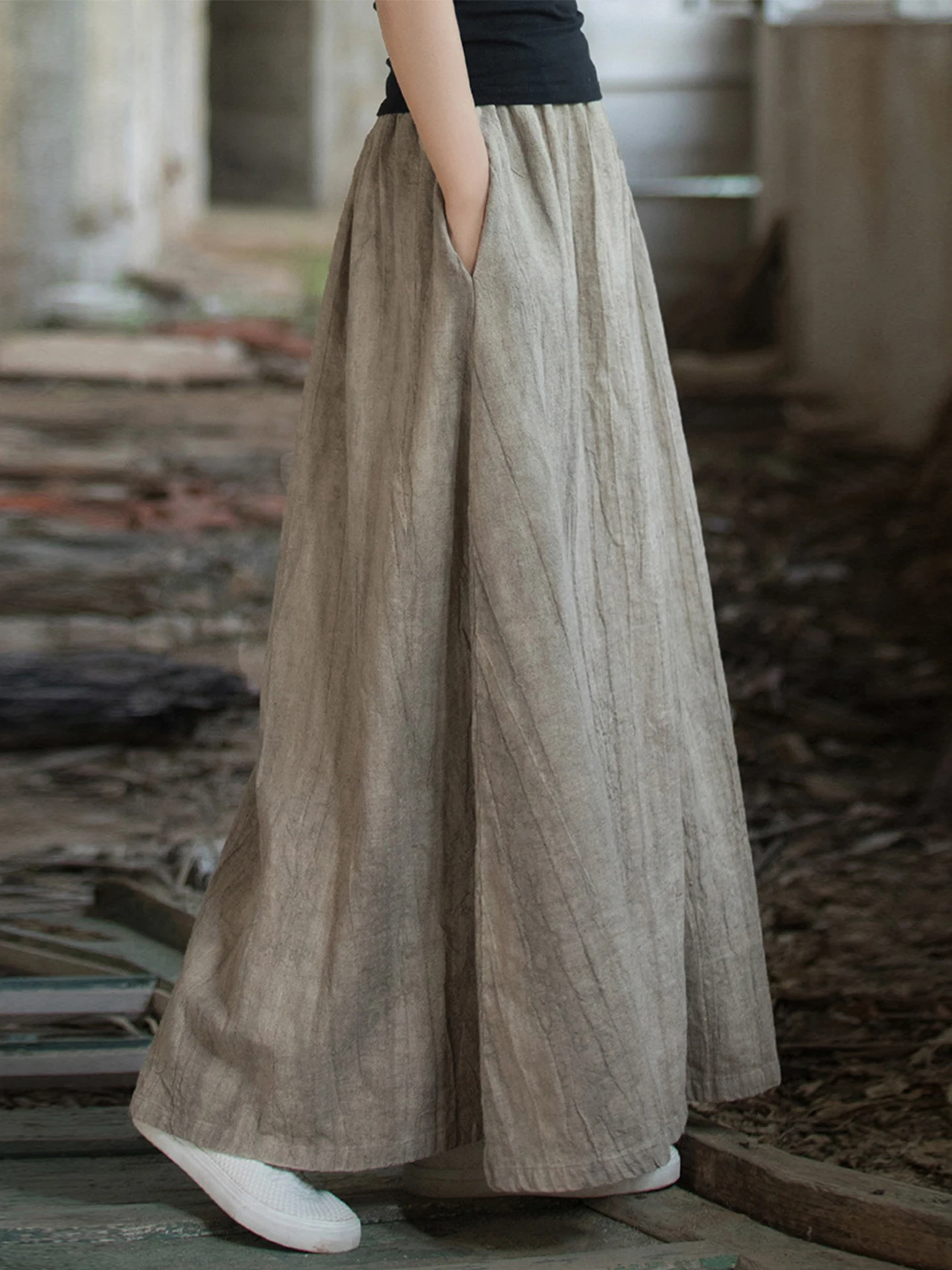 TIYIHAILEY Neue Lange Maxi Frauen Elastische Hohe Taille Fleece Innen Baumwolle Leinen Herbst Winter Dame A-linie Röcke Big Hem Braun