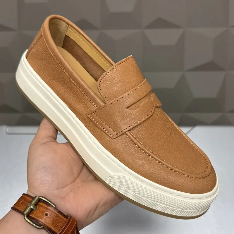 

Loafers Men's Genuine Leather Spring And Summer New Breathable Thick Slip-on Lazy Top-layer Cowhide Casual Sneakers
