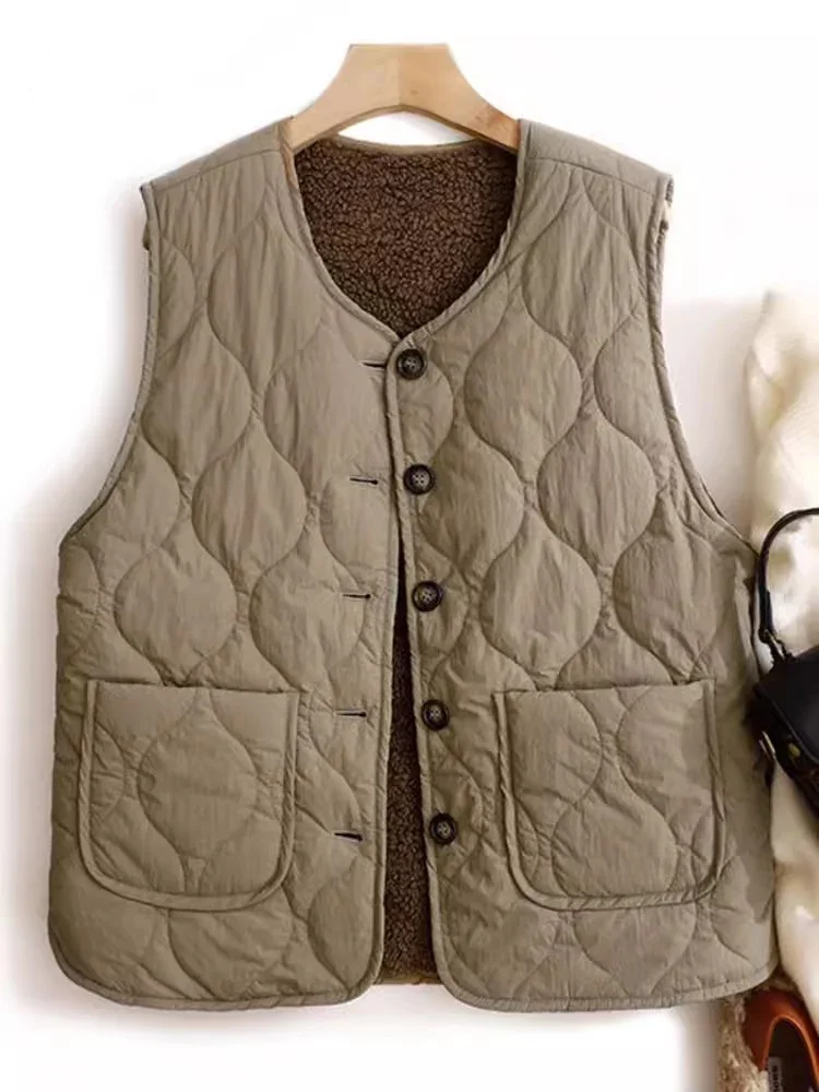 Double-Sided Female Winter Vest 2024 New Autumn Fashion Cotton Waistcoat Sleeveless Quilted Velvet Jacket for Women A396