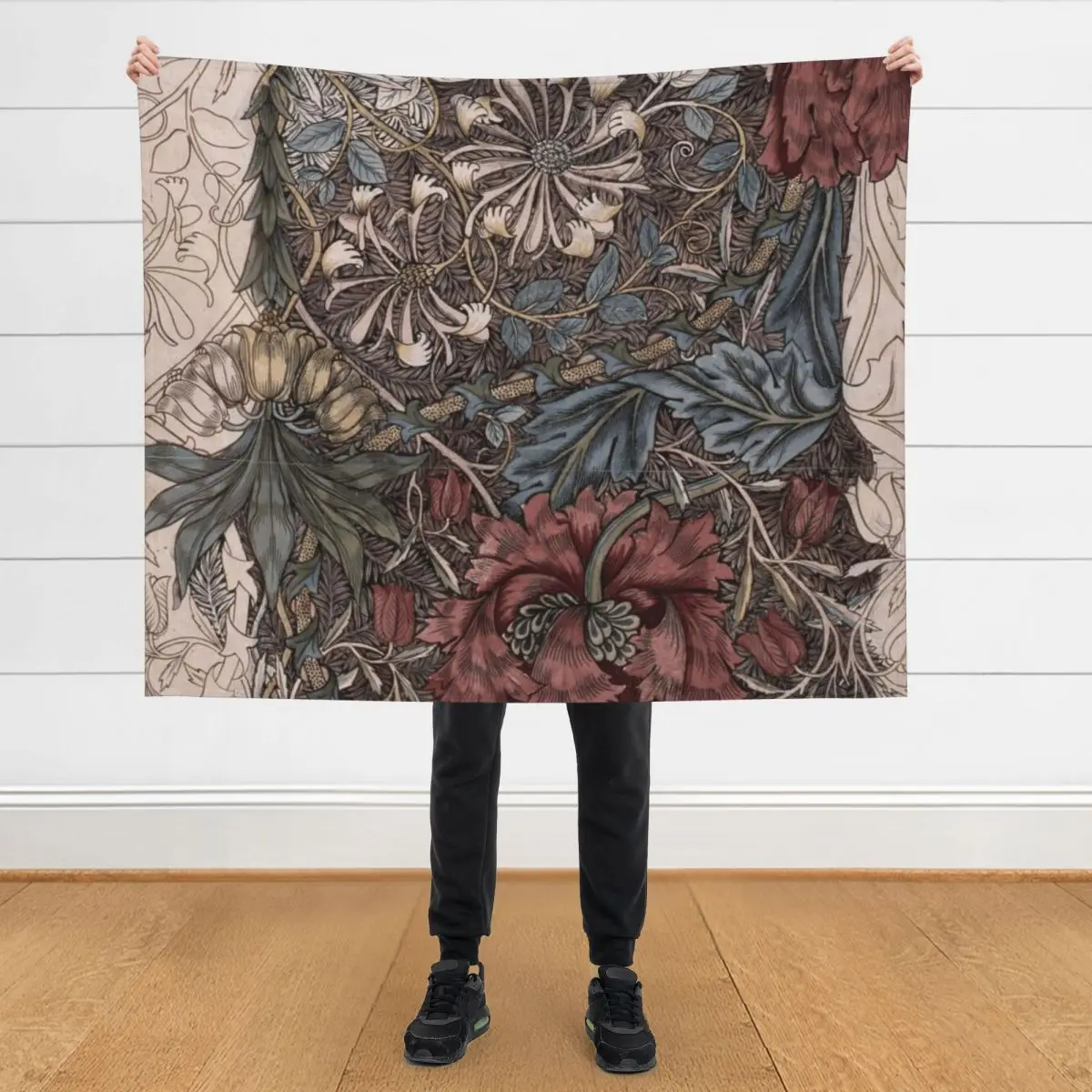 

Indian style floral print blue and red colour flower with beautiful abstract Design Throw Blanket Tourist Softest Furry Blankets