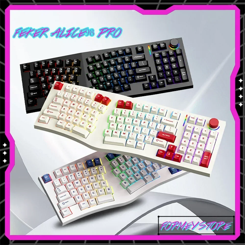 New FEKER Alice98 Pro Ergonomics Hot-Swap Custom Mechanical Keyboard Alice RGB 3Mode Wireless Wired Keyboards PC Keyboard Gifts