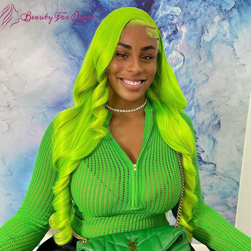 

13x4 Transparent Lace Front Human Hair Wigs Highlight Green Human Hair Wig For Women Body Wave Brazilian Remy Lace Frontal Wig