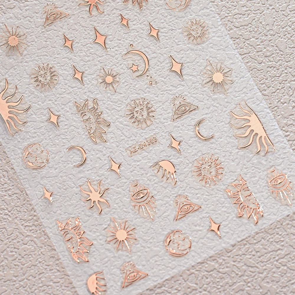 12 Teile/satz 3D Rose Gold Sonne/Mond/Stern Nail art Aufkleber Y2K Bronzing Sternenlicht Nagel Aufkleber Luxuriöse böhmische Maniküre Aufkleber *