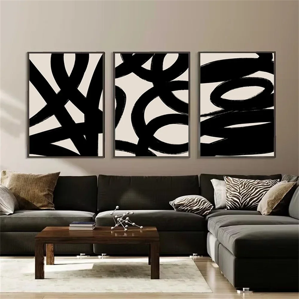 

Modern Abstract Line Wall Art Paintings Beige Black Gallery Canvas Print Minimalist Poster Wall Art Picture Living Room Decor