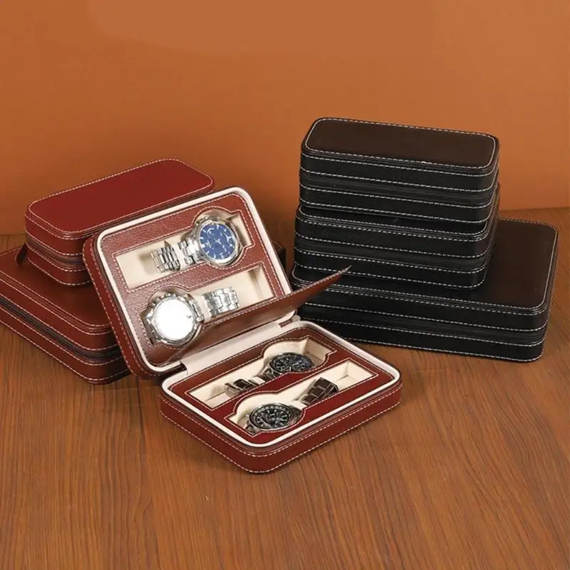  Zippered Watch Storage Case with 8 Cushioned Slots, Clear Display Window, PU Leather Exterior, Travel Ready Design