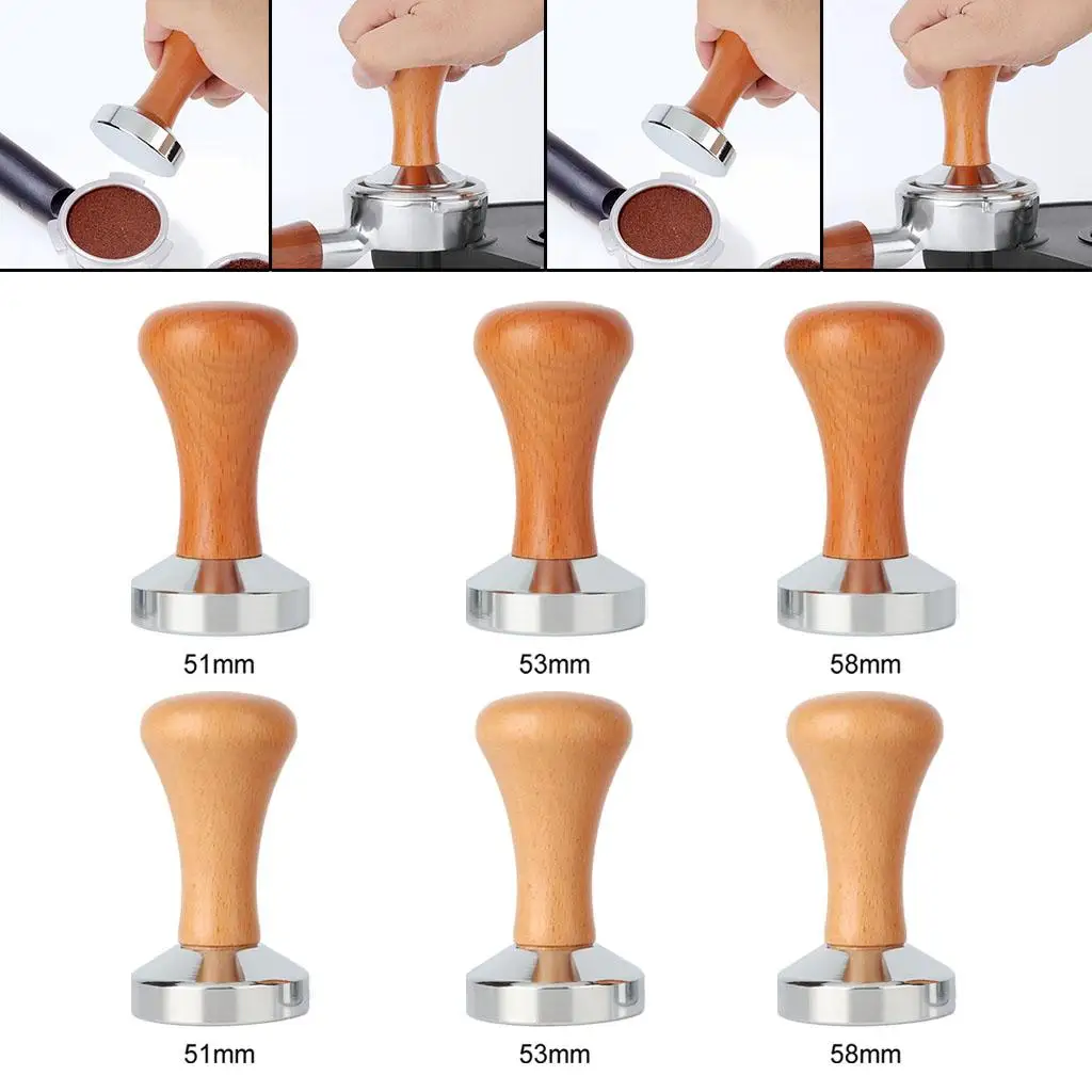 Тампер для кофе с деревянной ручкой, пресс для эспрессо из нержавеющей стали