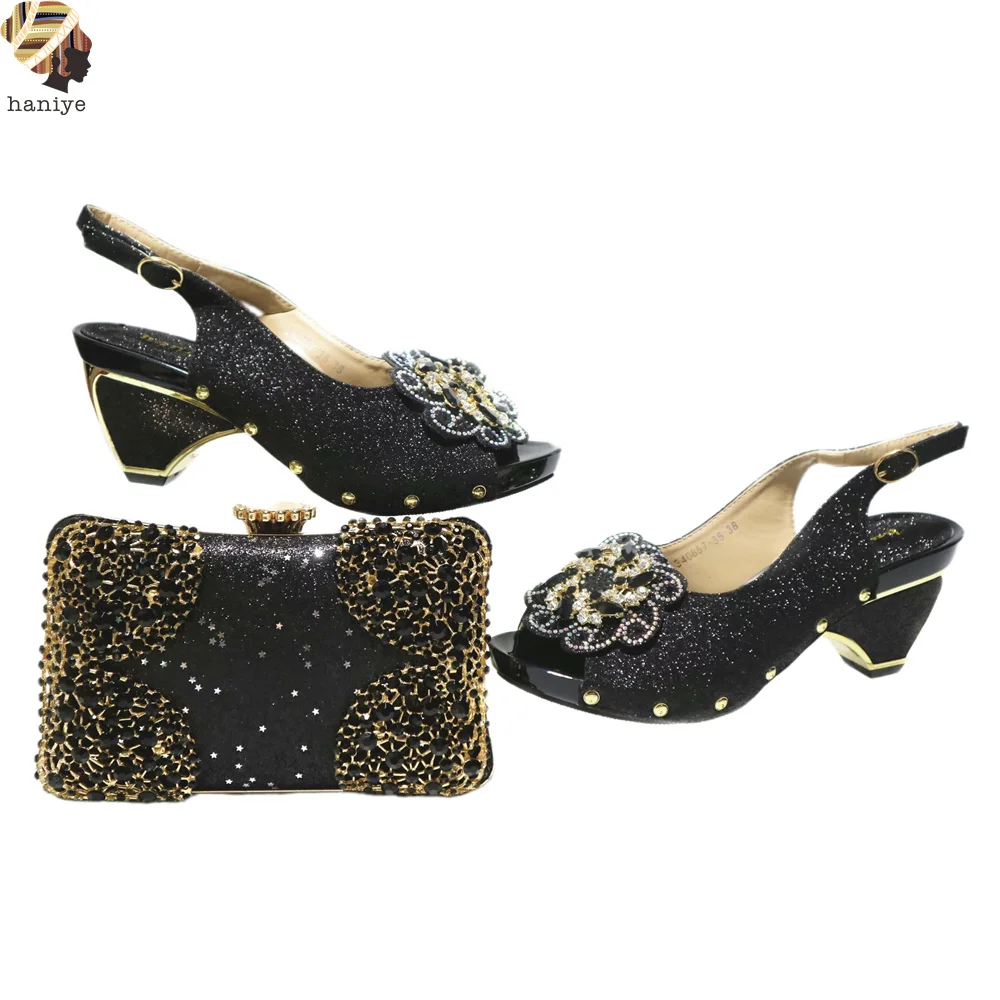 

Rhinestones And Metal Accessories Clutch Bag With Chunky Heels In Flower Decoration