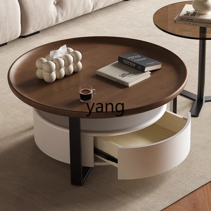 

LH Modern Simple Walnut TV Cabinet Household Combination Oval Coffee Table