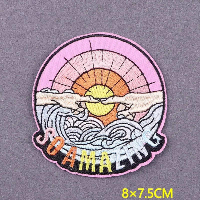 Sunrise Embroidered Patches For Clothing Stickers Adventure Patch Iron On Patches On Clothes DIY Camping Badges On Backpack