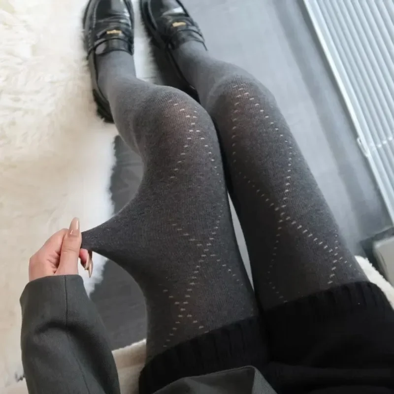Rajstopy w stylu retro z amerykańskim wzorem diamentowej kraty, szare, z jedwabną bazą, modne rajstopy, elastyczne, wyszczuplające, ciepłe rajstopy na jesień i zimę, skarpety.
