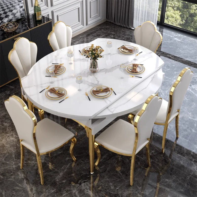 Living Room Extendable Dining Table White Luxury Legs Metal Style Dining Table Italy Nordic Mesas De Jantar Kitchen Furniture