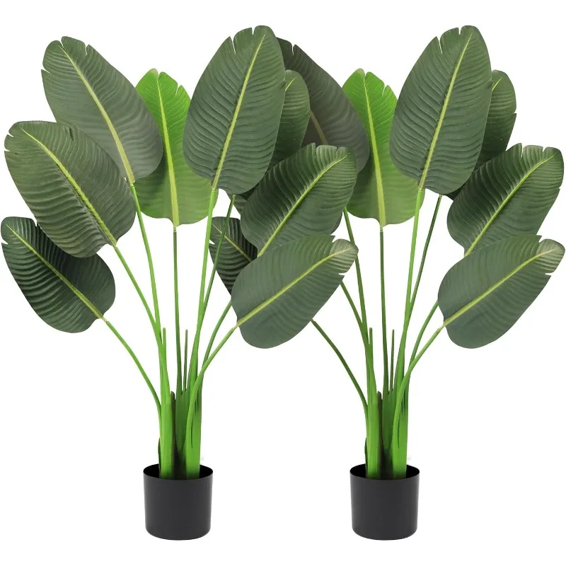 45'' 2-PACK Artificial Bird of Paradise Plant, Fake Silk Tropical Palm Banana Leaf Tree, Realistic Faux Silk Plant for Home