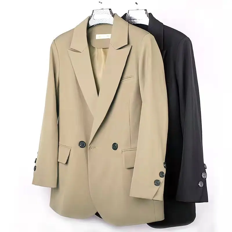 

Small Suit Women Coat Spring and Autumn Korea Japan Trend Solid Color Casual Top Short Fit Double breasted Long Sleeve Overcoat