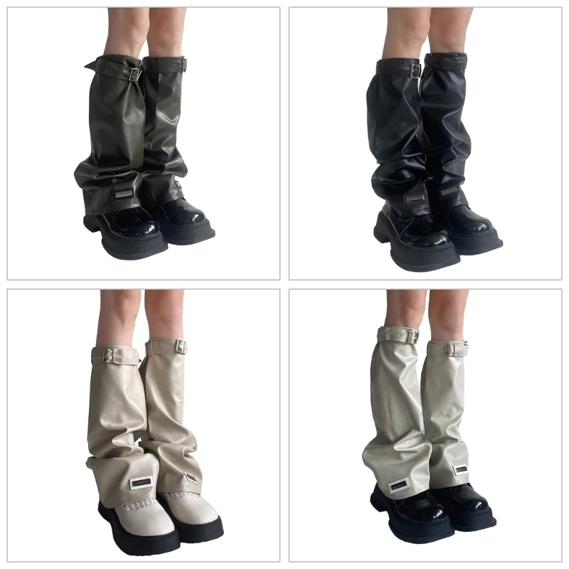 

Harajuku Leather Leg Warmers Gothic Punk Long Socks Buckle Leg Sleeve Gaiters Goth Winter Warm Ankle Heap Socks Gifts