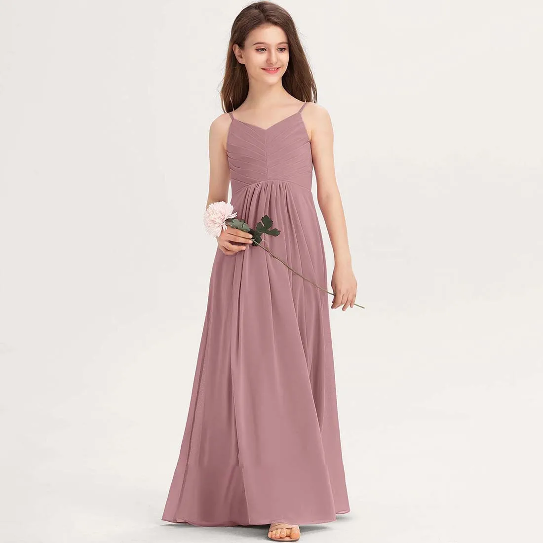 YZYmanualroom Chiffon Junior Bridesmaid Dress A-line V-Neck Floor-Length 2-15T