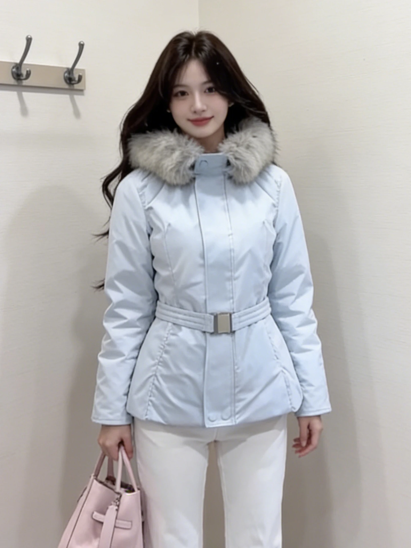 

Синяя утепленная зимняя куртка для женщин: модное приталенное теплое пуховое пальто в корейском стиле для повседневной носки, стандартный крой