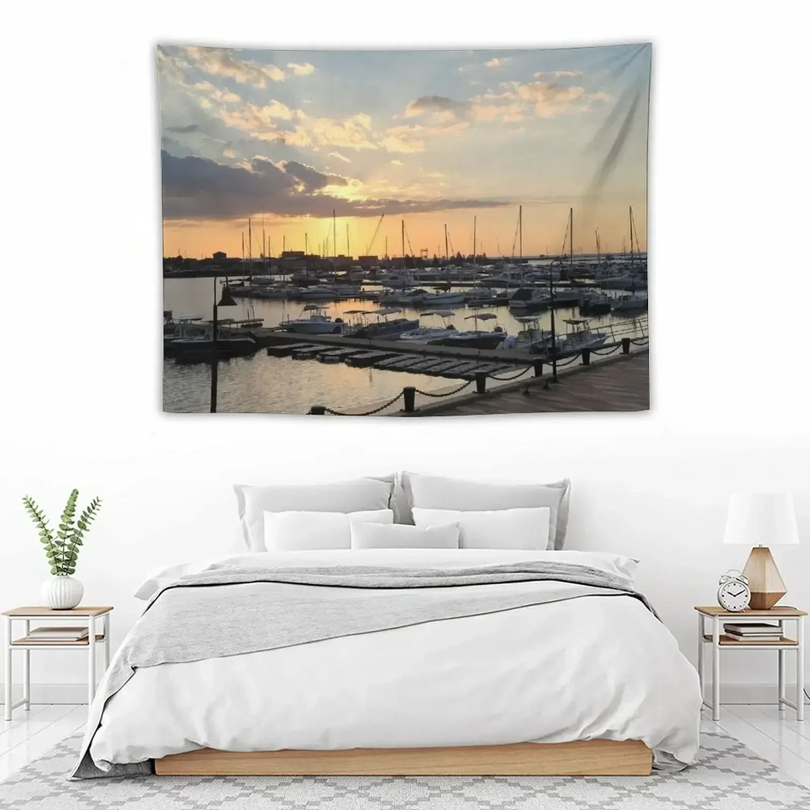

Sunset Over The Marina Tapestry Aesthetics For Room House Decorations Tapestry