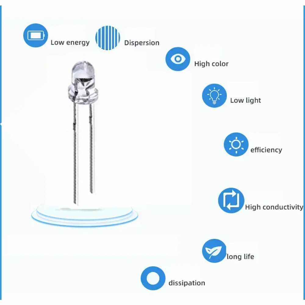 50pcs Bright LED Diodes Kit 3mm 5mm F5 F3 Light Emitting Diode Assorted Electronic Diy Kit Red Green Blue Yellow Orange White