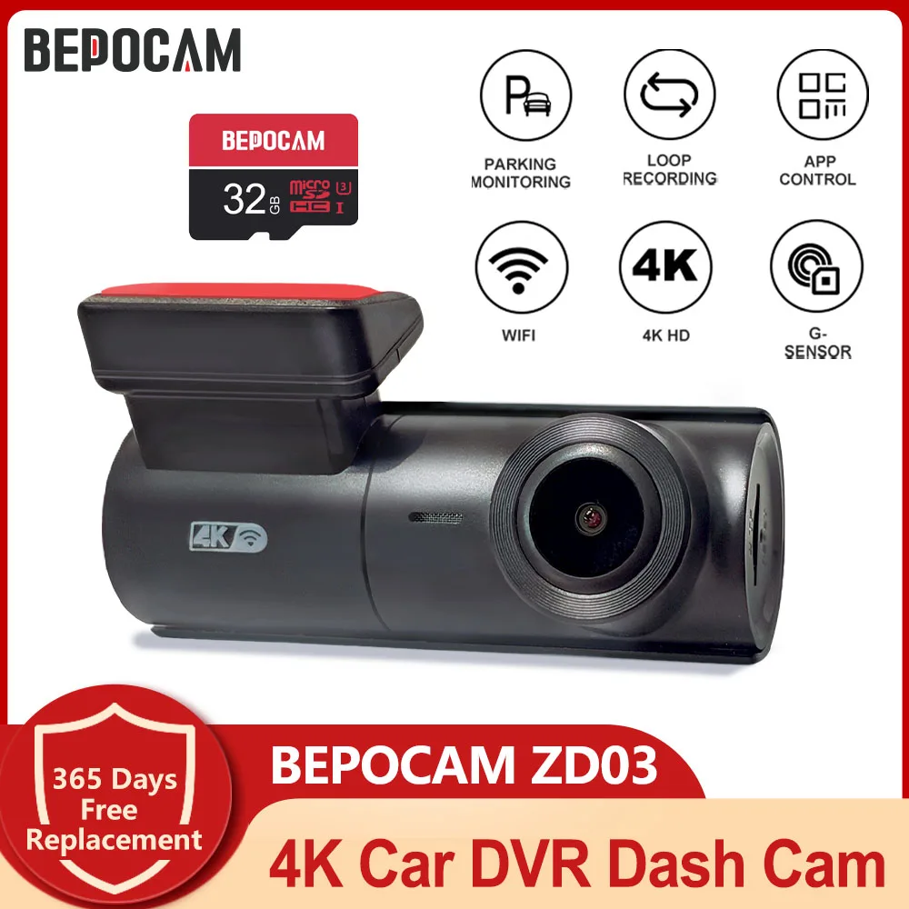 BEPOCAM ZD03 4K Car DVR Dash Cam Video Recorder WiFi/App Control Dash Camera WDR G-sensor Night Vision Hidden Dashcam Auto داش ك