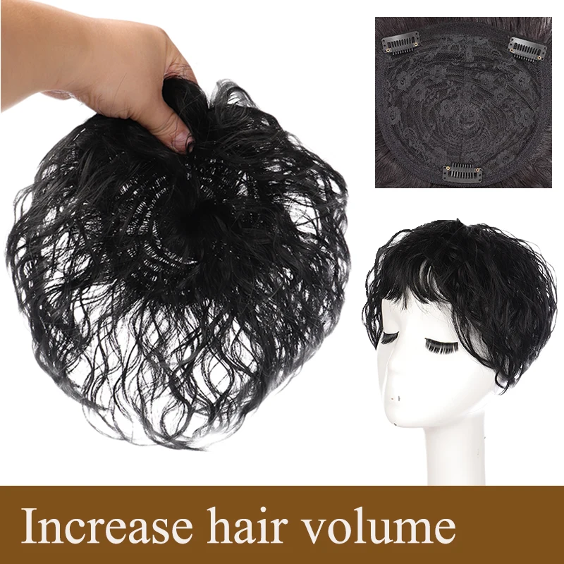 TALANG Short Corn Wave Topper Clip In Hair Replacement Piece Covering White Invisible Synthetic Hair Piece Wth Bangs