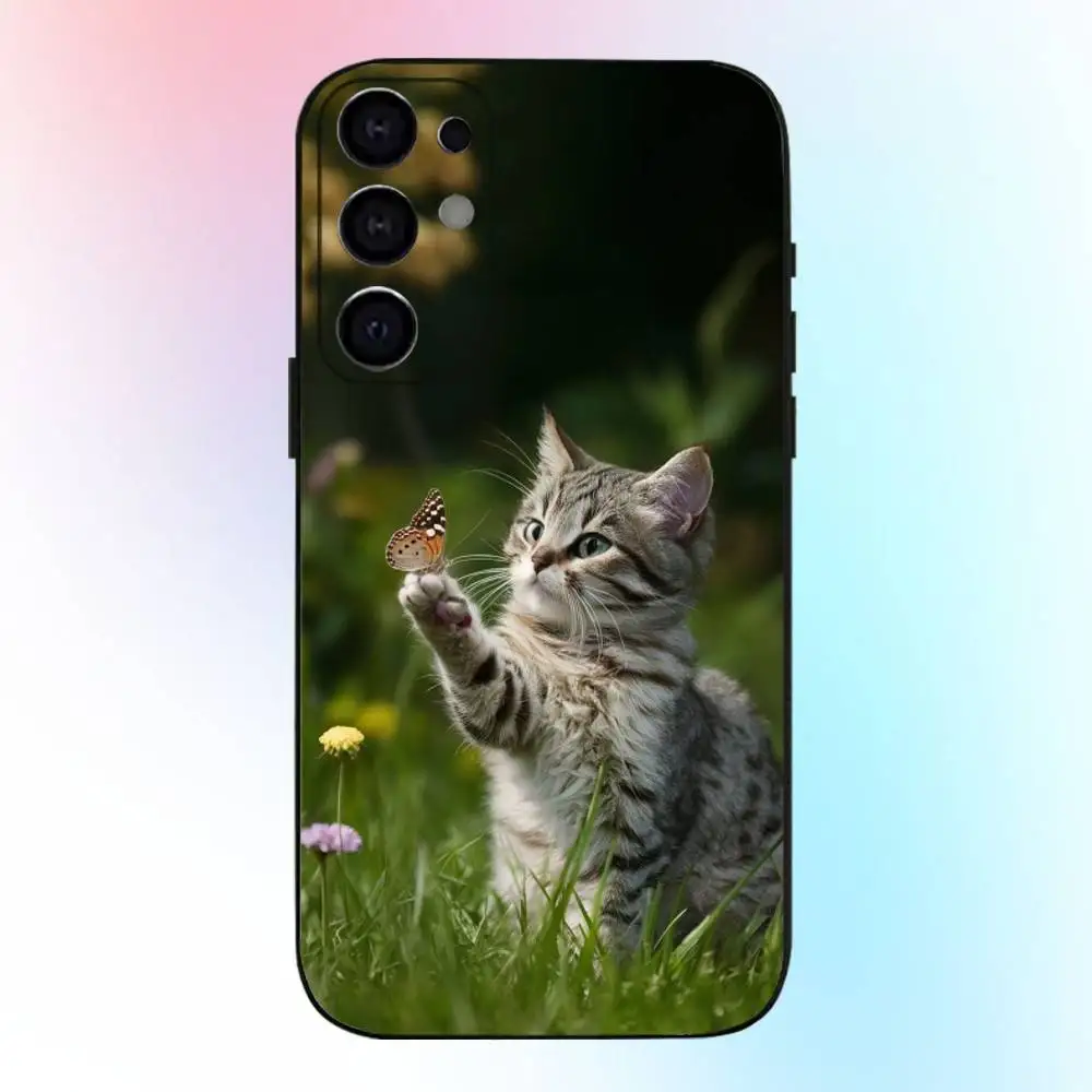 Etui na telefon z kotem tabby, urocze łapki, do Samsunga S25, S24, S21, S22, S23, S30, Ultra, S20, Plus, Fe, Lite, Note, 10, 9, 5G, czarne etui