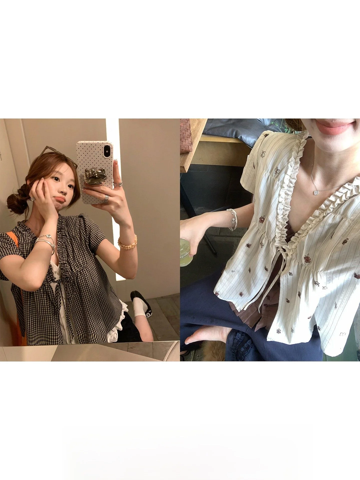 

Конец года! Женская летняя рубашка с V-образным вырезом, имитация двухслойности, с вышивкой, в полоску, короткий рукав, из смесового хлопка и полиэстера, в корейском стиле