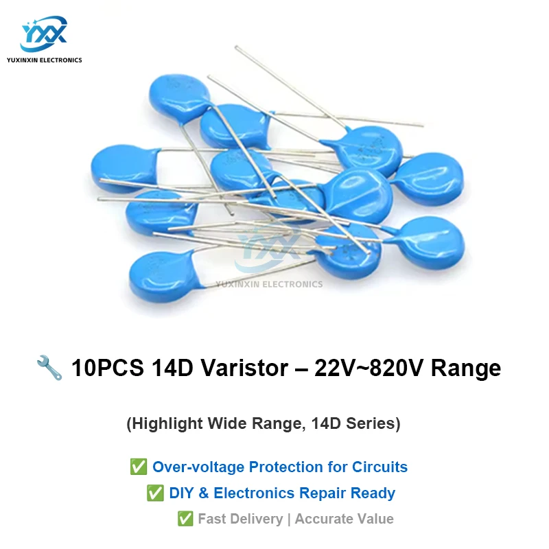 10PCS 14D Series Varistor 22V to 820V Metal Oxide Voltage Dependent Resistor MOV for DIY Electronics Repair Components Protectio