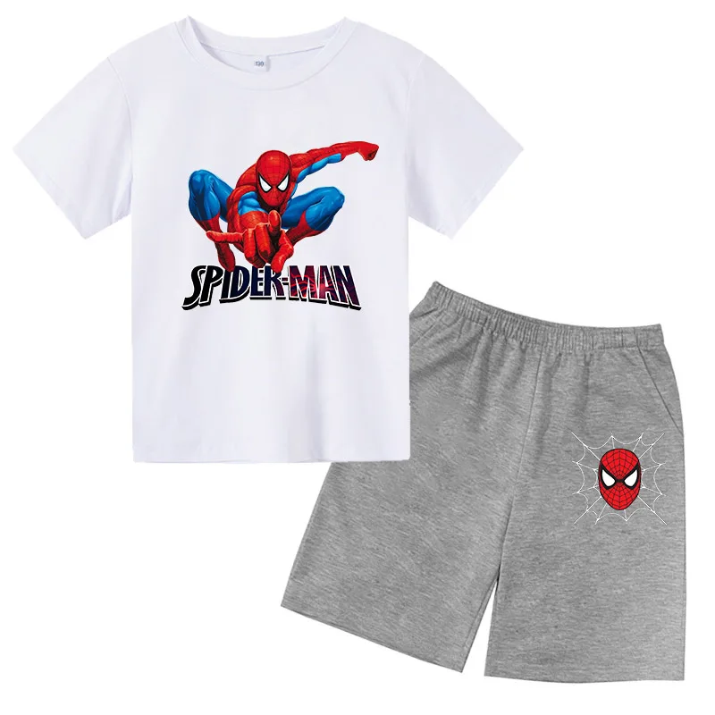 Summer Spider-Man kids T-shirt Set Boys' Clothing  Leisure Cotton PikachuShort Sleeve Preschool 3-12 Girls' Cartoon Animal Print