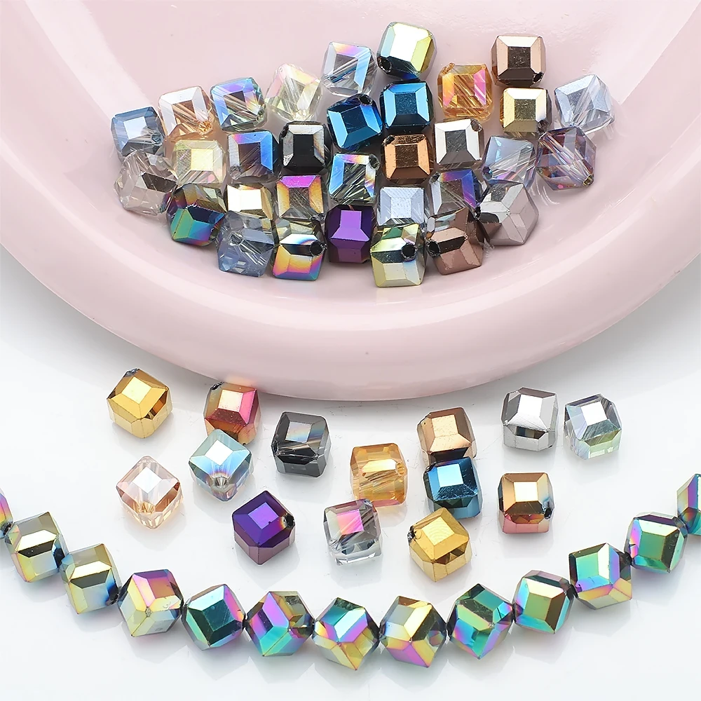 30 Pcs 8mm Austria  Square Beads Diagonal Hole for Bracelet Earing Making DIY Accessories Glass Crystal Cube Beads Wholesale